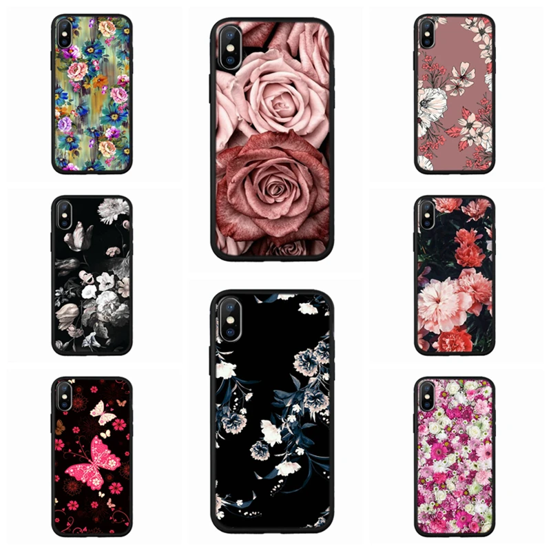 Мягкий чехол для iPhone X XR XS 11 11Pro 7 8 Plus с цветочным рисунком Флора чехлы обложки Max B21 |