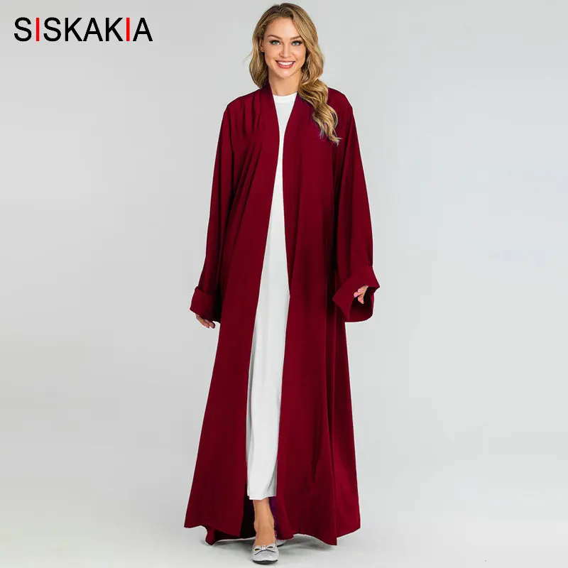 Женское платье с поясом Siskakia повседневная однотонная мусульманская одежда из