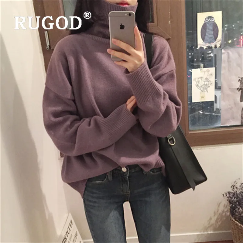 Женский винтажный пуловер RUGOD теплый свитер яркого цвета с высоким воротником