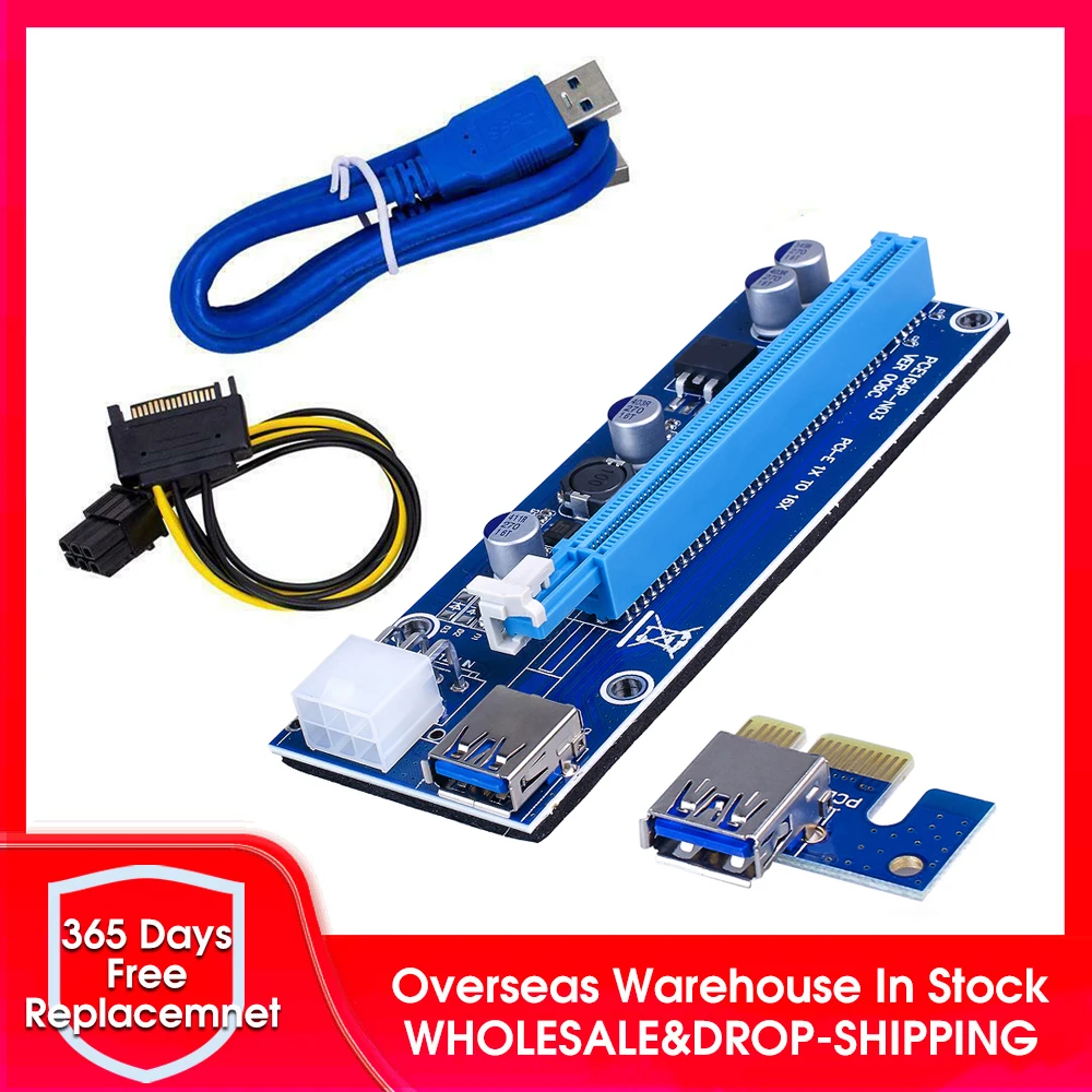 VER006C PCI-E Riser Card PCI Express PCIE 1X to 16X Extender Adapter USB 3.0 Cable SATA 15Pin 6Pin Power for Mining Miner | Компьютеры и