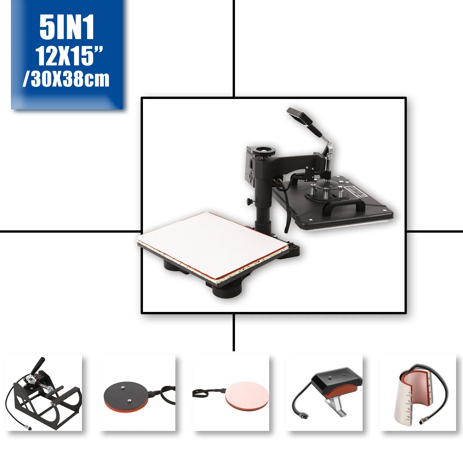 Термопресс 5 в 1 многофункциональный Железный пресс для бейсбольной кепки 38 х38 см