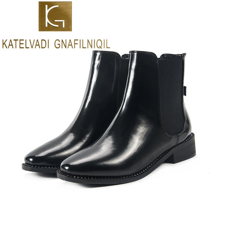 KATELVADI/женские зимние ботинки коллекция 2019 года черные женские ботильоны из