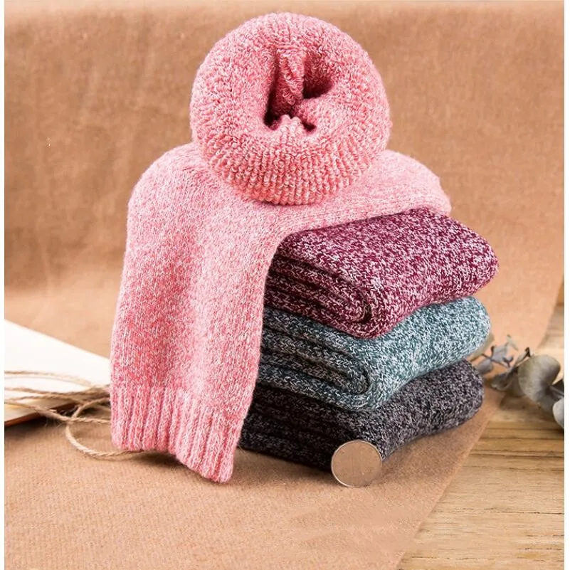 Women Solid Marled Socks Thick Warm Winter Socks Girls Thick Floor Socks Fuzzy Winter Ankle Socks Pink Short Socks 5 pairs/ lot