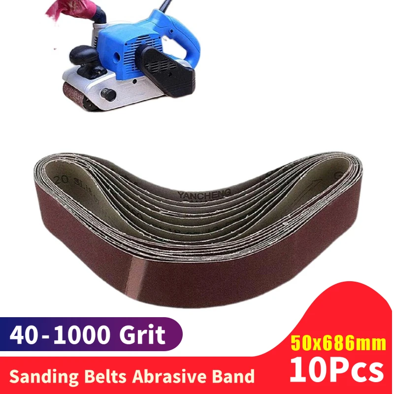 10Pcs/Set Abrasive Sanding Belts Band 40-1000 Grits Wood Grinding Sander Tools Aluminum Oxide 50x686mm |