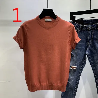 

Tide brand simple white short-sleeved summer round neck cotton shirt top slim half-sleeved tide