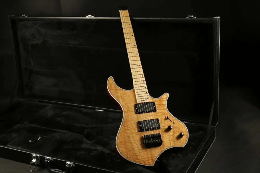 Натуральная электрогитара без головки ГРИФА гитара ra пламенный кленовый гриф