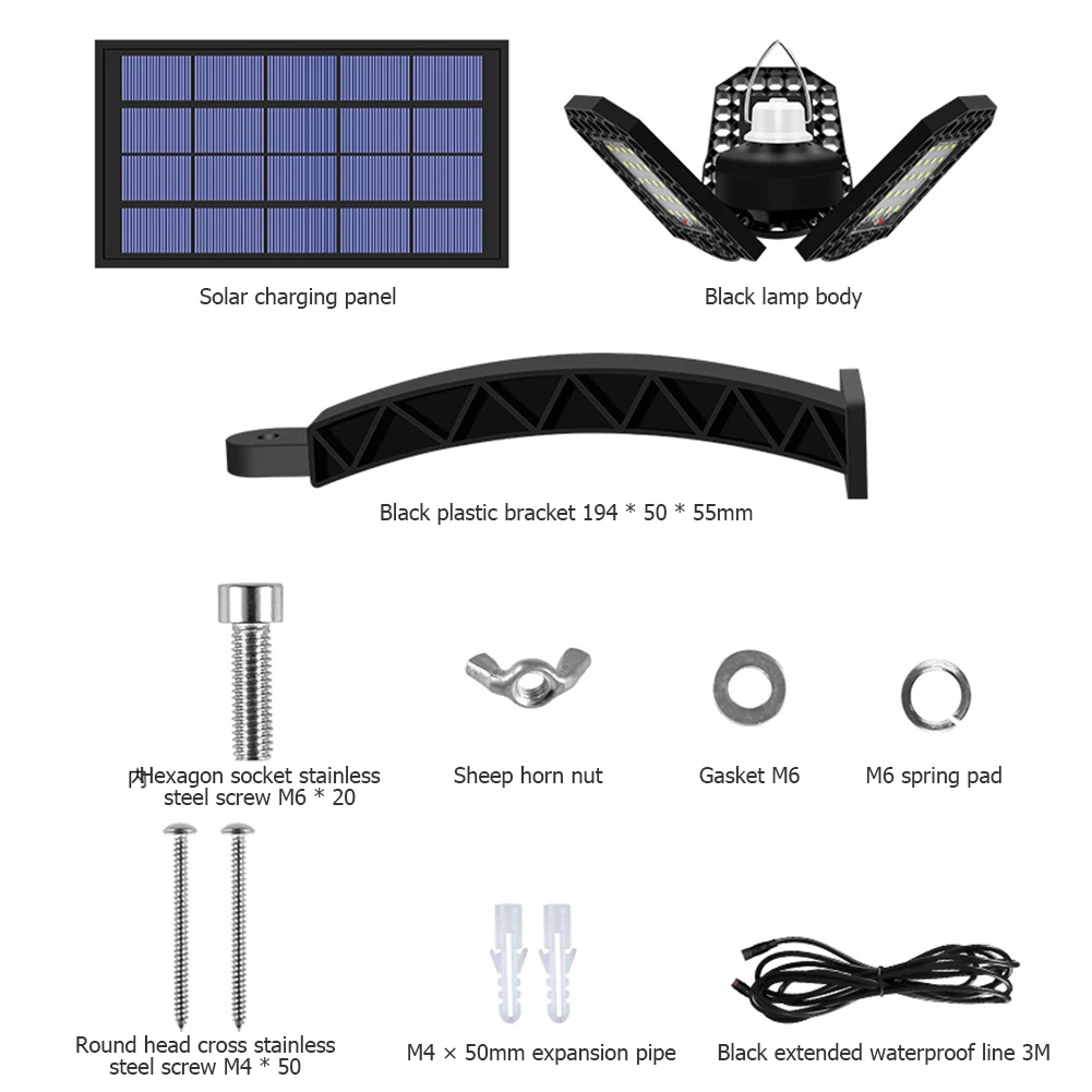 120LED Solar LED Garage Light Waterproof Three-Leaf Workshop Strong Heat Dissipation Ceiling Lamp Energy Saving Night | Лампы и