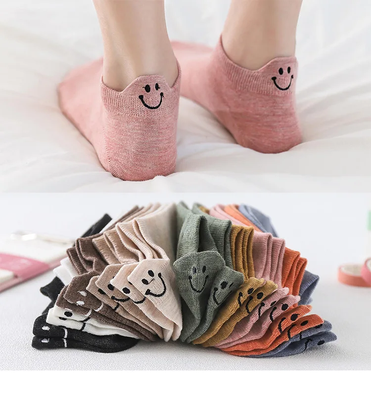 sockwell compression socks 10 Pairs Spring Summer Female Socks Japanese Lovely Personality Heel Embroidered Smiling Face Lovers Solid Cotton Ankle Socks gucci socks women