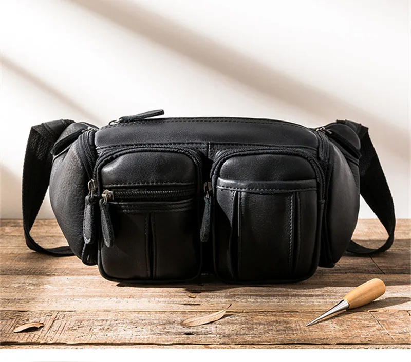 Simple casual desig first layer cowhide men black messenger bag daily outdoor light hot selling natural real leather chest bag