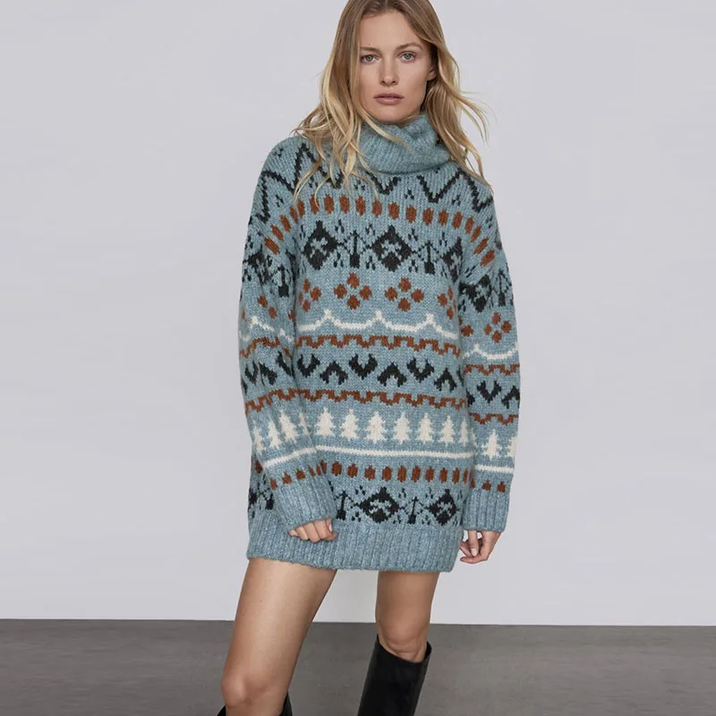 

OLOMM Long-Sleeve Sweaters Women Autumn New Vintage All-Match Knitted Sweater Loose Turtleneck Stretch Top for Female 2021