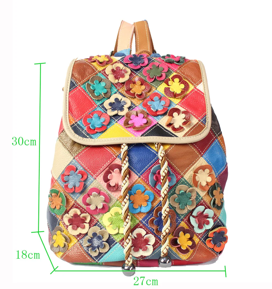 

Genuine Leather Multifunctional Backpack Teenage Girl Portable Travel Bag Multicolor Flowers Women Backpacks