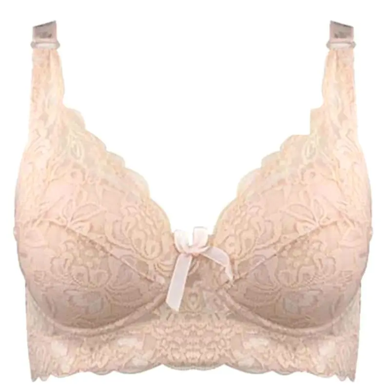 

Womens Plus Size Sexy V-Neck 3/4 Cup Bra Crochet Floral Lace Bowknot Solid Color Bralette Seamless Push Up Underwire Underwear