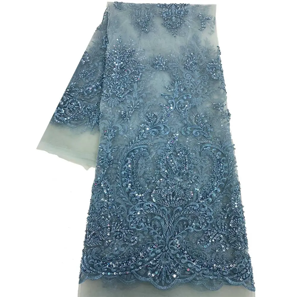 

Классическая элегантная ледяная синяя африканская вышивка из бисера Кружевная Ткань 5 ярдов для женщин прекрасные вечерние платья из тюля ...