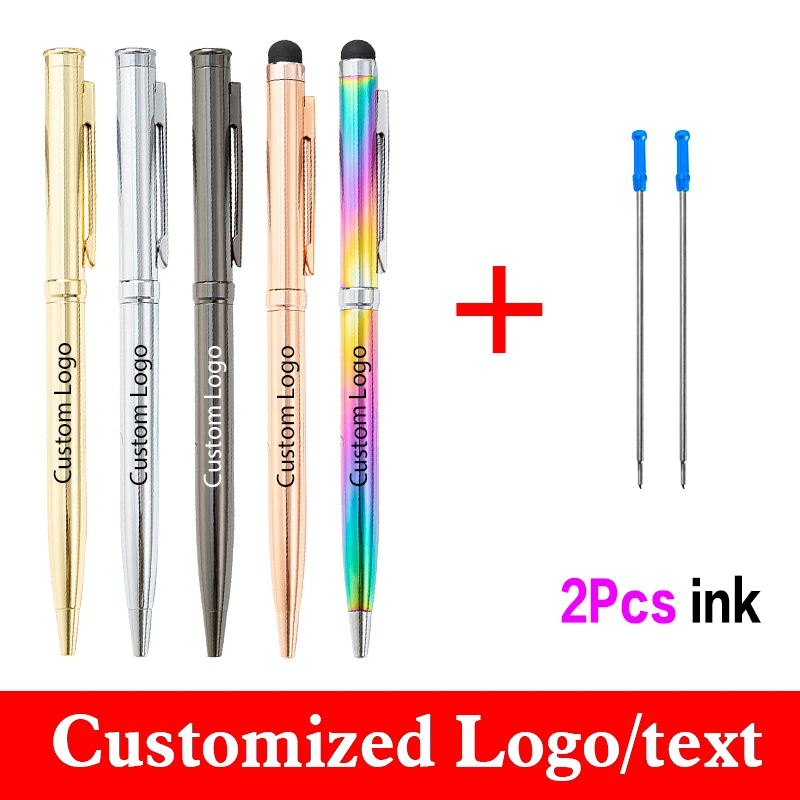 

Business Metal Ballpoint Pen 1+2pcs/set Advertising Gift Pen Get 2 Ink Custom Logo Office Supplies Student Stationery Wholesale