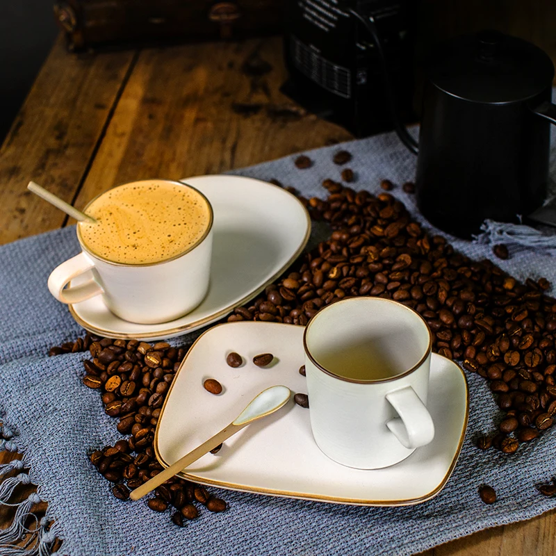 Retro Coffee Cup and Saucer Set 200ml Mug Milk Water Creative Ceramic Dessert Breakfast | Дом и сад