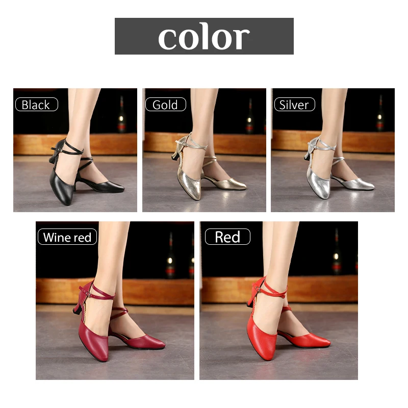 DKZSYIM Adult Genuine Leather Dance Shoes Woman High Heel Salsa Tango Dance Shoes Latin Shoes Genuine Stable heel Tango practice