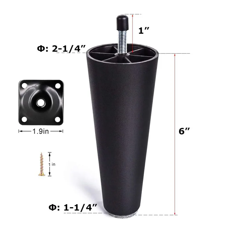 Мебельные ножки 4 шт. 6 дюймов круглые конические пластиковые для диванов сменные