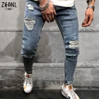 Уличная одежда, мужские спортивные брюки, сексуальные джинсовые брюки с дырками, повседневные мужские рваные узкие брюки, облегающие байкерские джинсовые брюки в стиле хип-хоп, осень 2021