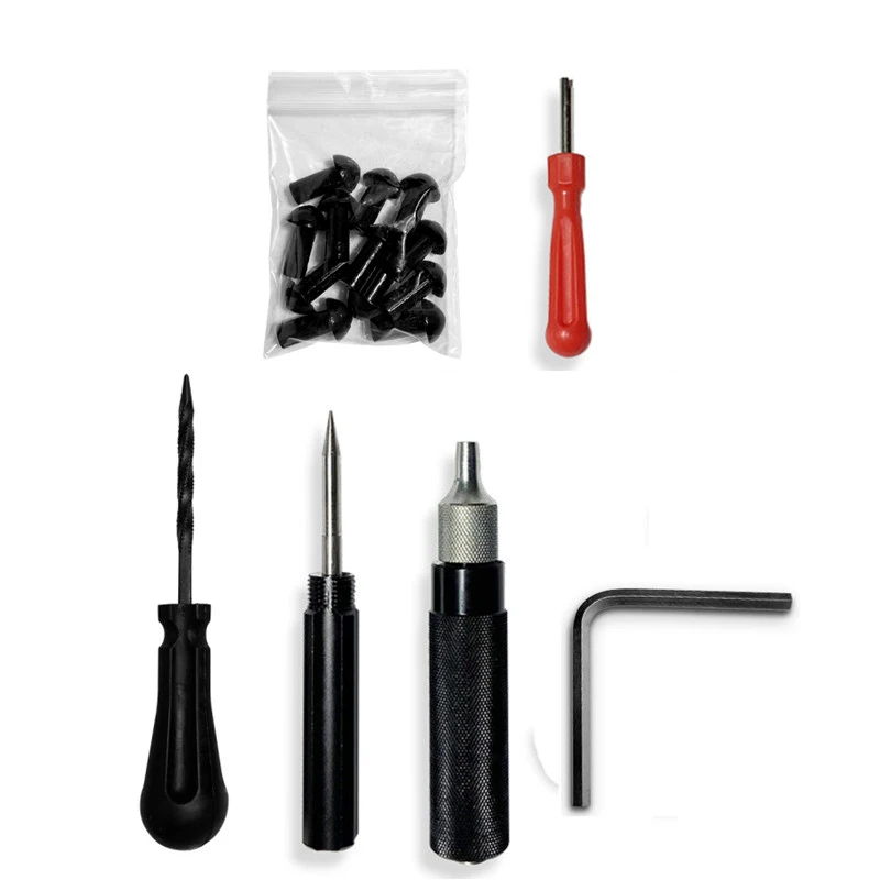 

17pcs Tire Repair Tool Kit Case Plug Patching Tubeless Tires Insert Spiral Hex Mushroom Plug Probe Nozzle Tire Wheel Repair Kit