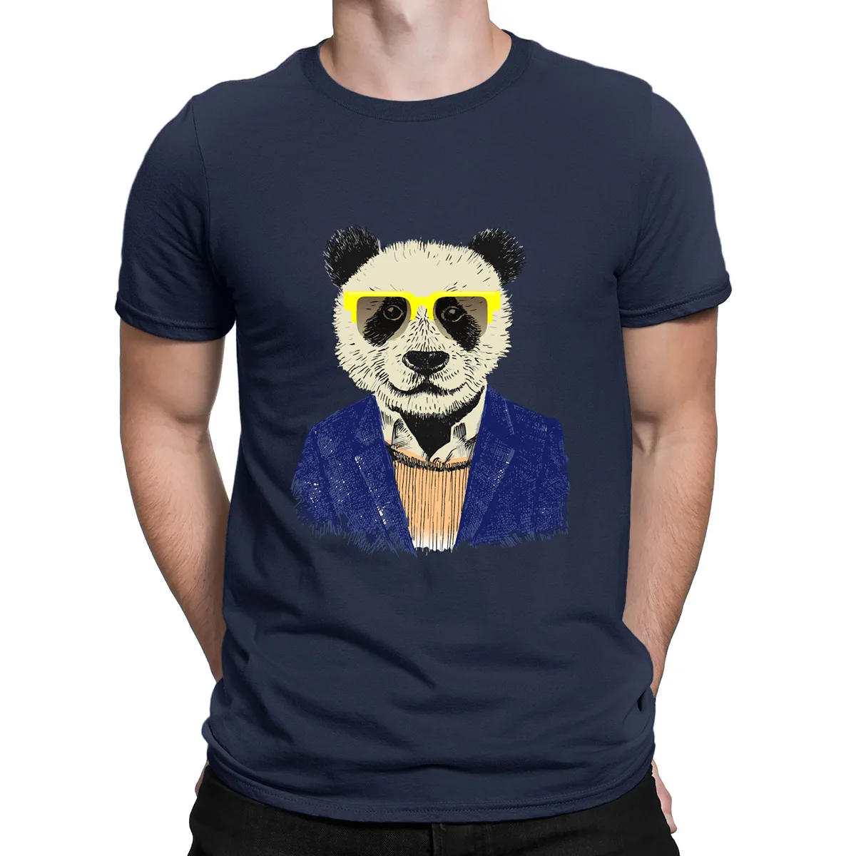 

Summer men T shirt Cotton Cute Lazy Panda with sunglasses Print Short Sleeve Loose Casual t-shirt streetwear Top Tees