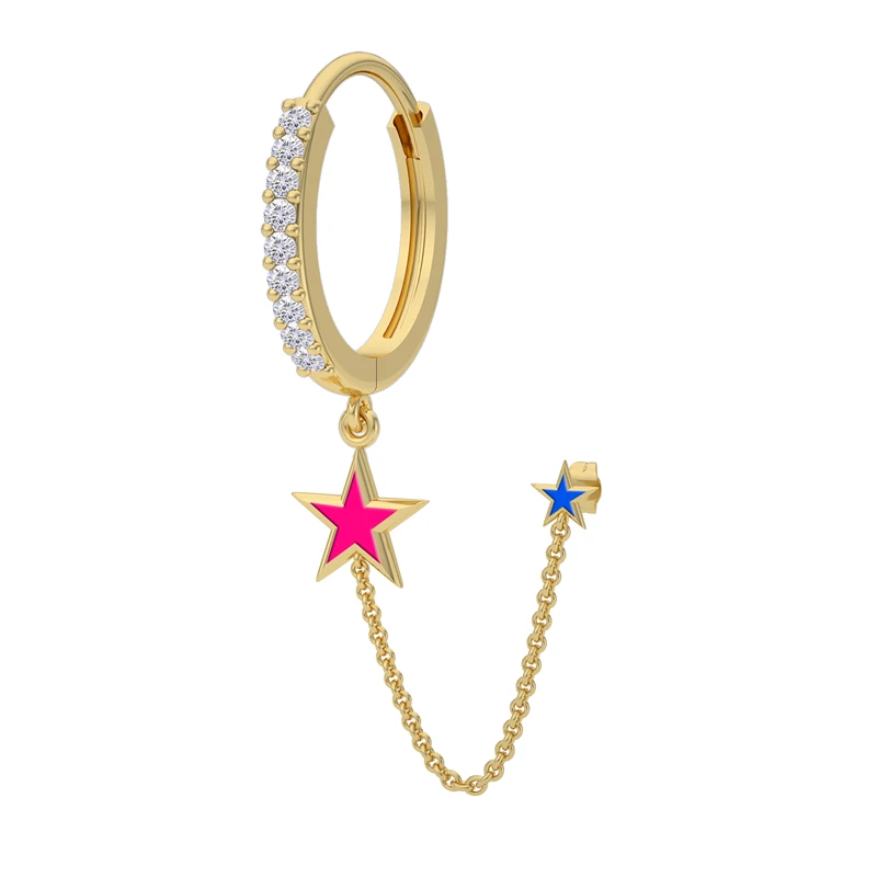 

ROXI Crystal Hoop Earrings for Women Girls Wedding Birthday Gift 925 Sterling Silver Long Chains Enamel Stars Earrings Jewelry