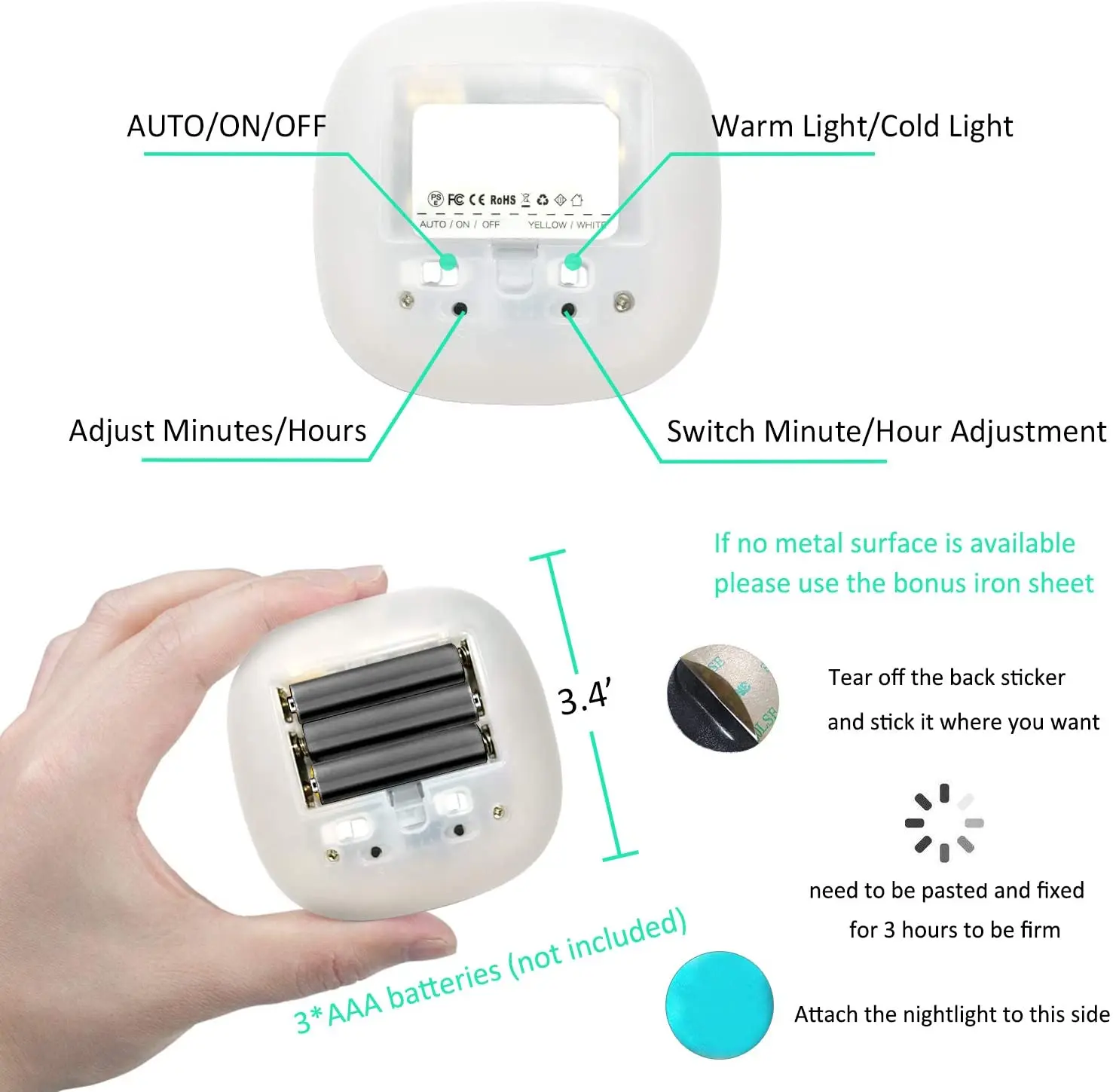 Настенные часы с умным датчиком и светодиодный светильник s 2 цвета для дома ночи