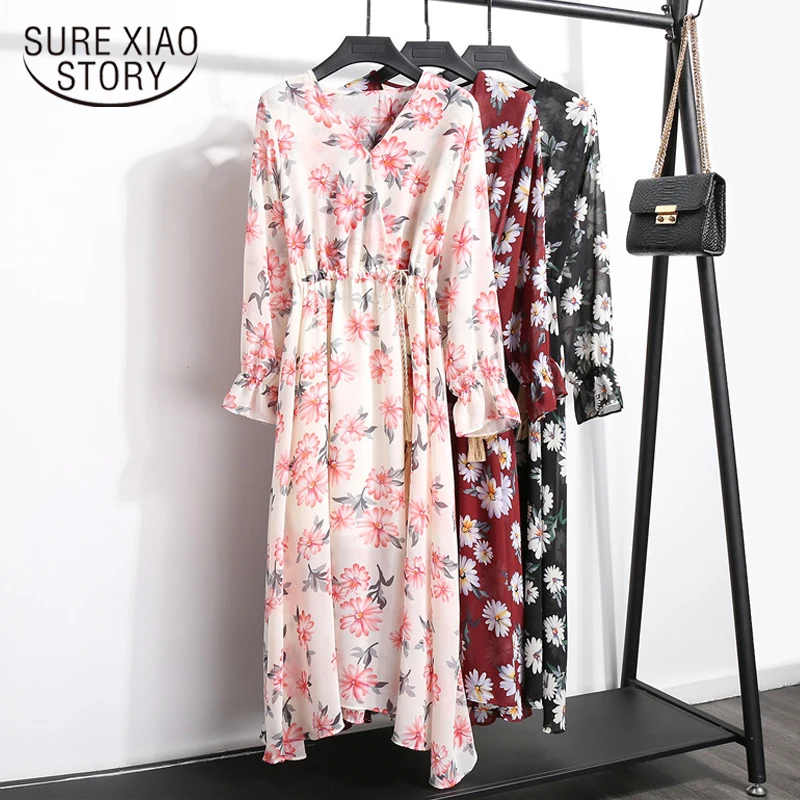 Женское винтажное Свободное платье Бордовое средней длины с цветочным принтом