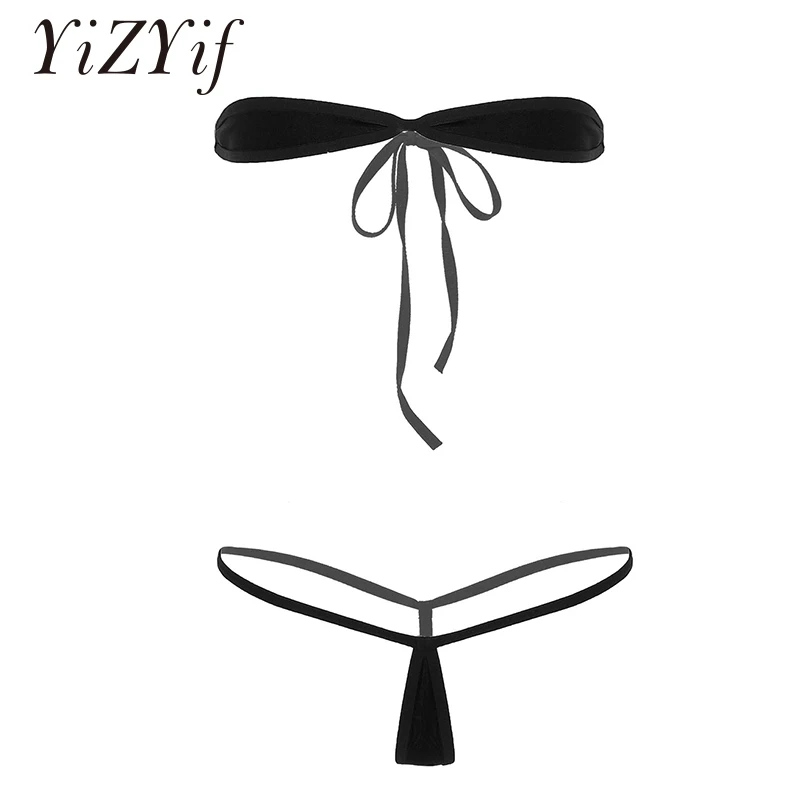 

Bikini Women Sexy Lingerie Set Erotic Micro Mini Micro Mini Bikini Sets Swimsuit Swimwear Tie-on Tube Bra Top With Thongs Bottom