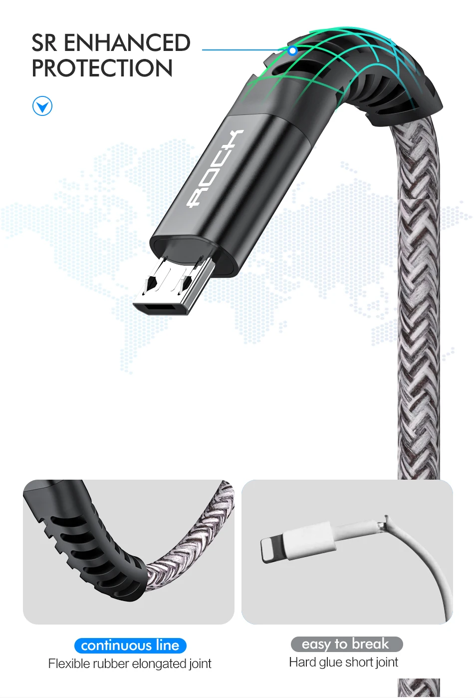 ROCK 1 м 2 м микро USB кабель 3 А Быстрая зарядка для samsung Xiaomi huawei Android мобильный телефон кабель для передачи данных провод микро быстрое зарядное устройство кабель