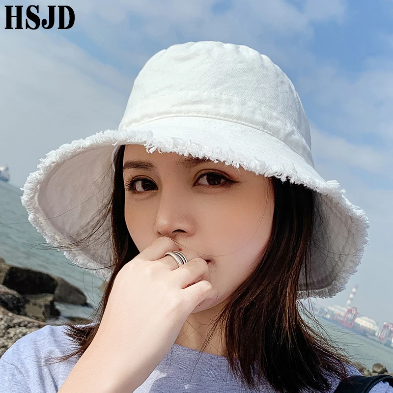 Cotton Dome Top Sun Bucket Hats Solid Panama Women Summer Caps Wide Brim Foldable Outdoor Travel Hat Anti-UV Beach Bonnet | Аксессуары