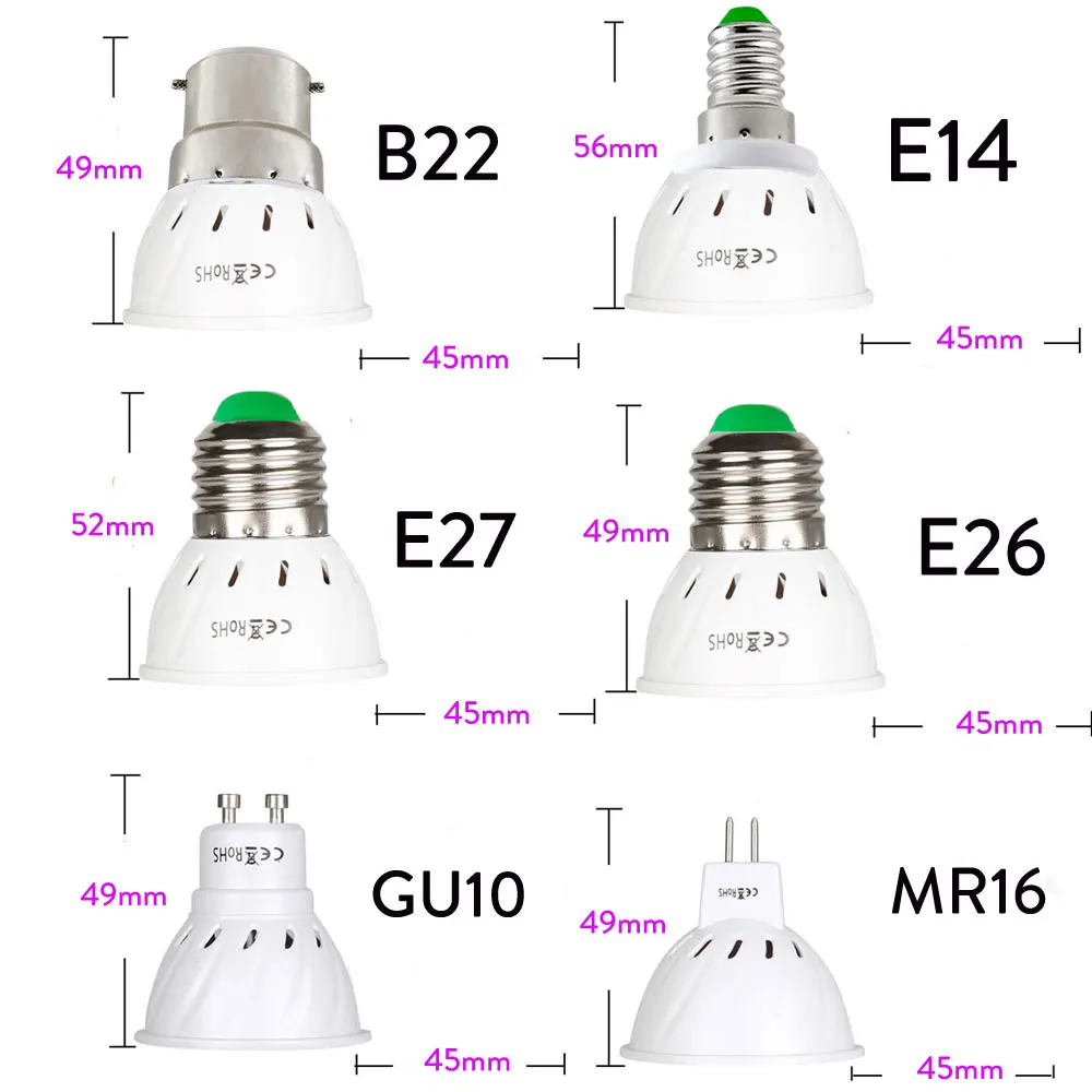 Светодиодная бактерицидная лампа MR16 GU10 E14 E27 10 шт./компл. ультрафиолетовая для