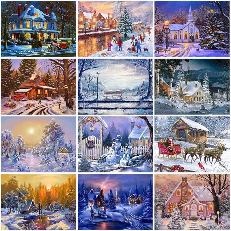 Алмазная вышивка пейзажа 5D DIY Зимний снег круглые стразы мозаика пейзаж