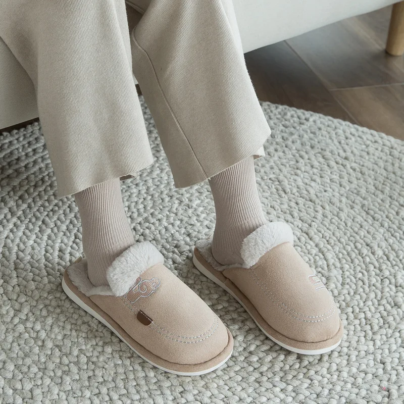 Зимние теплые мужские домашние тапочки Домашняя мужская обувь с мехом в