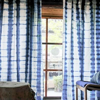 high quality unique hand tie dye indigo curtain fabric natural plant tie dyed blue window drapes for living room bedroom cafe