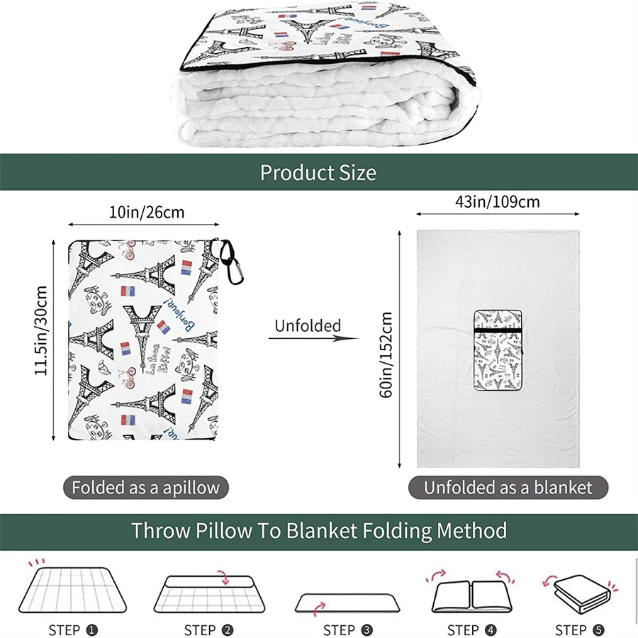 melhor Torre Eiffel Viagem Travesseiro Cobertor Dois-em-um Mochila Cinta E Compacto Avião Saco Cintura Suporte 60x43 Polegadas