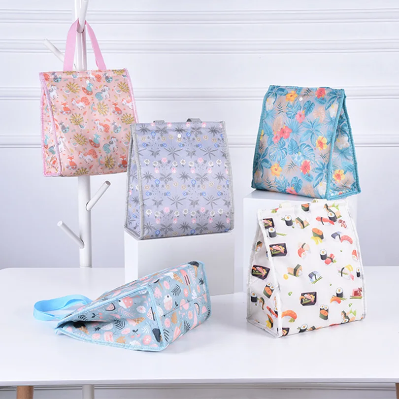 

Functional Pattern Cooler Lunch Box Portable Insulated Canvas Cooler Thermal Food Fold Picnic Lunch Bag For Women Kids