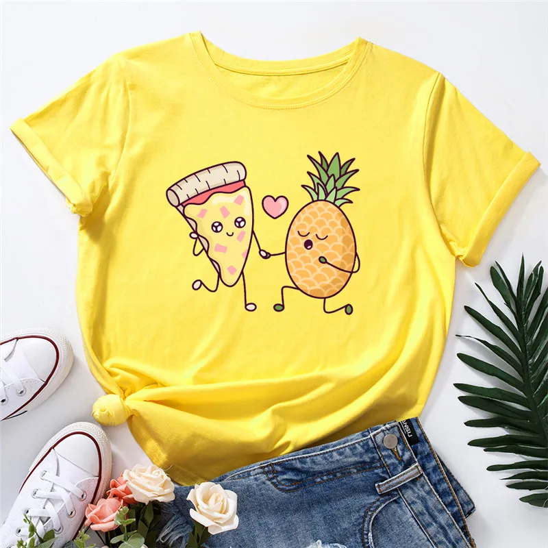 

S-5XL Summer Plus Size Women TShirt Tops Funny Pineapple Print Shirt O Neck Short Sleeve Tshirts 100%Cotton Tees Cartoon T-shirt