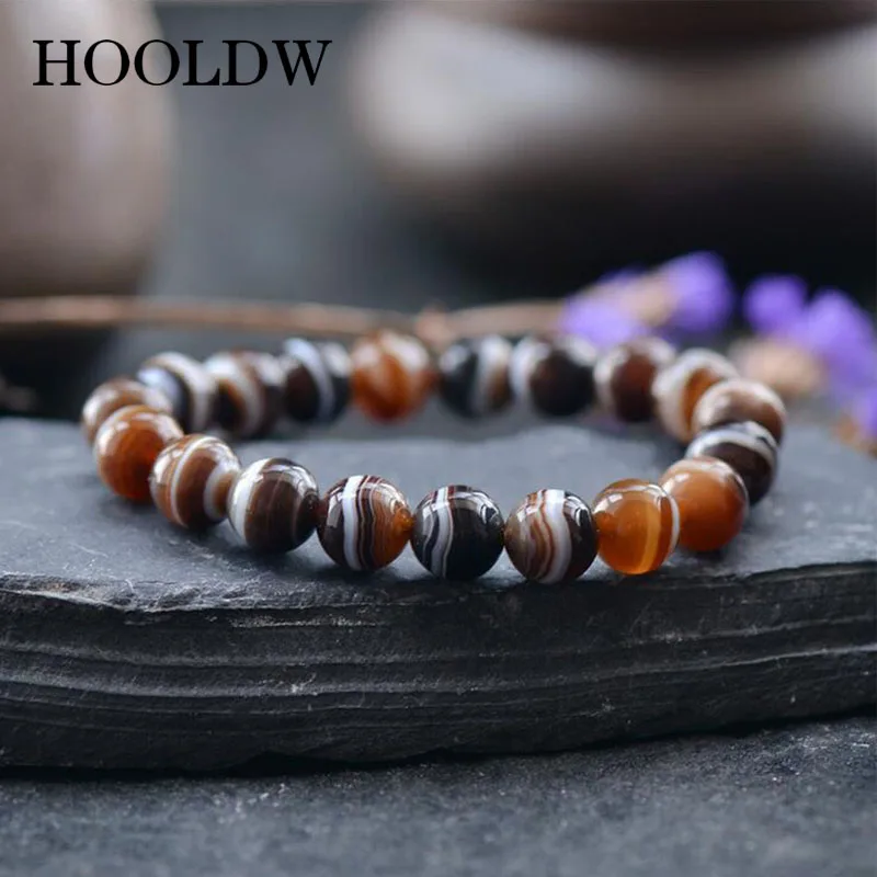 HOOLDW браслет агата из натурального камня красный синий коричневый матовый оникс