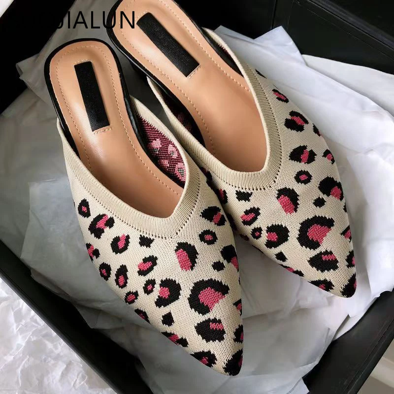 SUOJIALUN женские туфли без задника с острым носком Женские Повседневные вязаные на