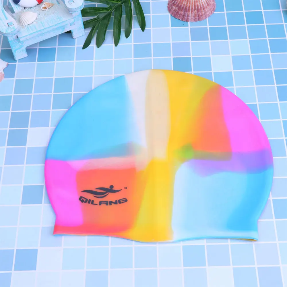 

2 Pcs Silicone Swimming Cap Waterproof Swimming Hat Sports Elastic Swimming Hat Swimming Head Accessory for Adult (Colorful 3 +