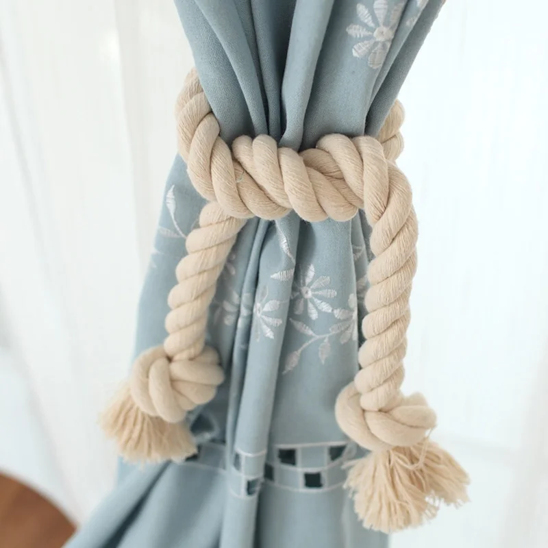 

1Pcs Cotton Twist Knotted Curtain Strap Buckle For Home Living Room Tieback Holder Beige Tie Rope Decoration Curtain Accessories