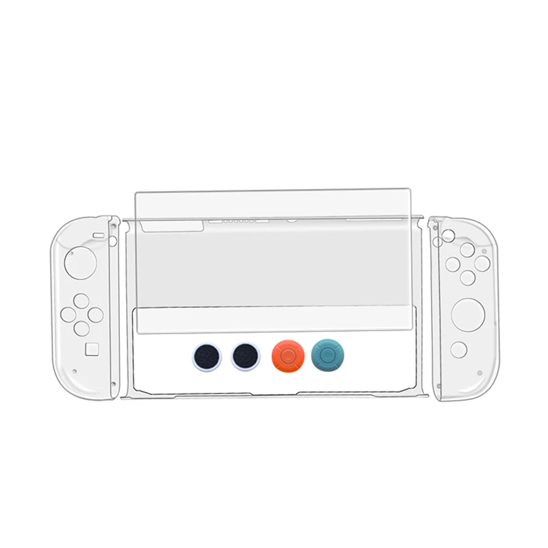 

8 In 1 Crystal Case Shell Set For Switch OLED Host 9H Tempered Film Thumb Stick Grips Caps For Joycon for NS Protective Cover