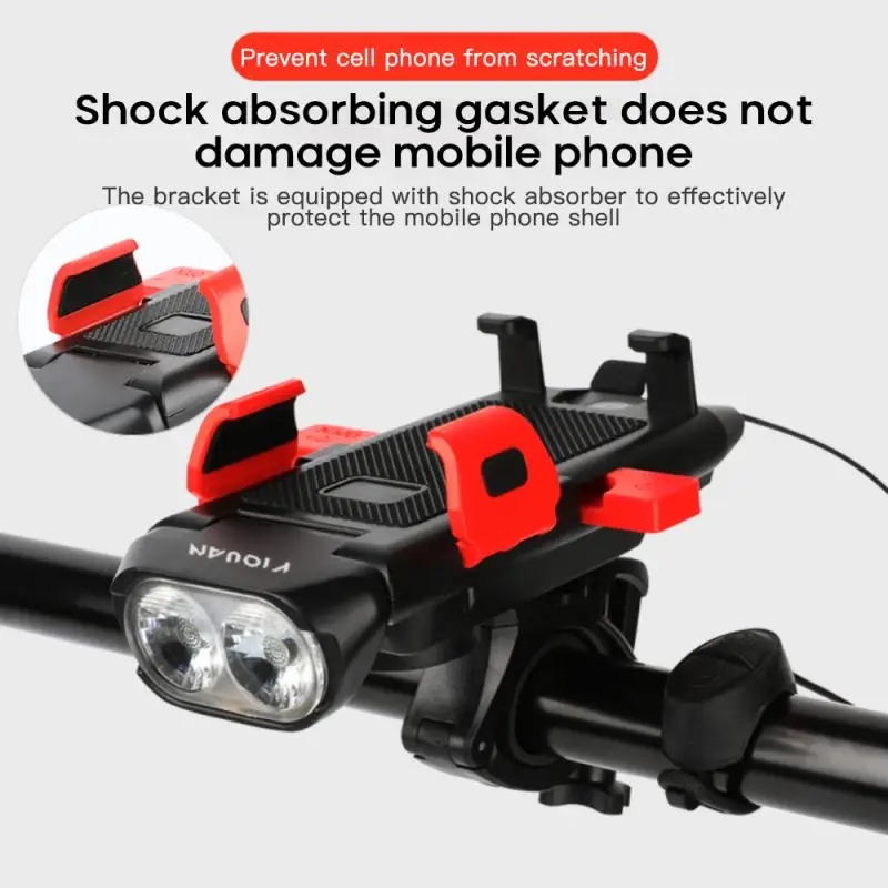 

Riding Lights 4 In 1 USB Rechargeable Bike Light Headlight 500 LumensMulti-function Mobile Phone Support Bicycle Accessories