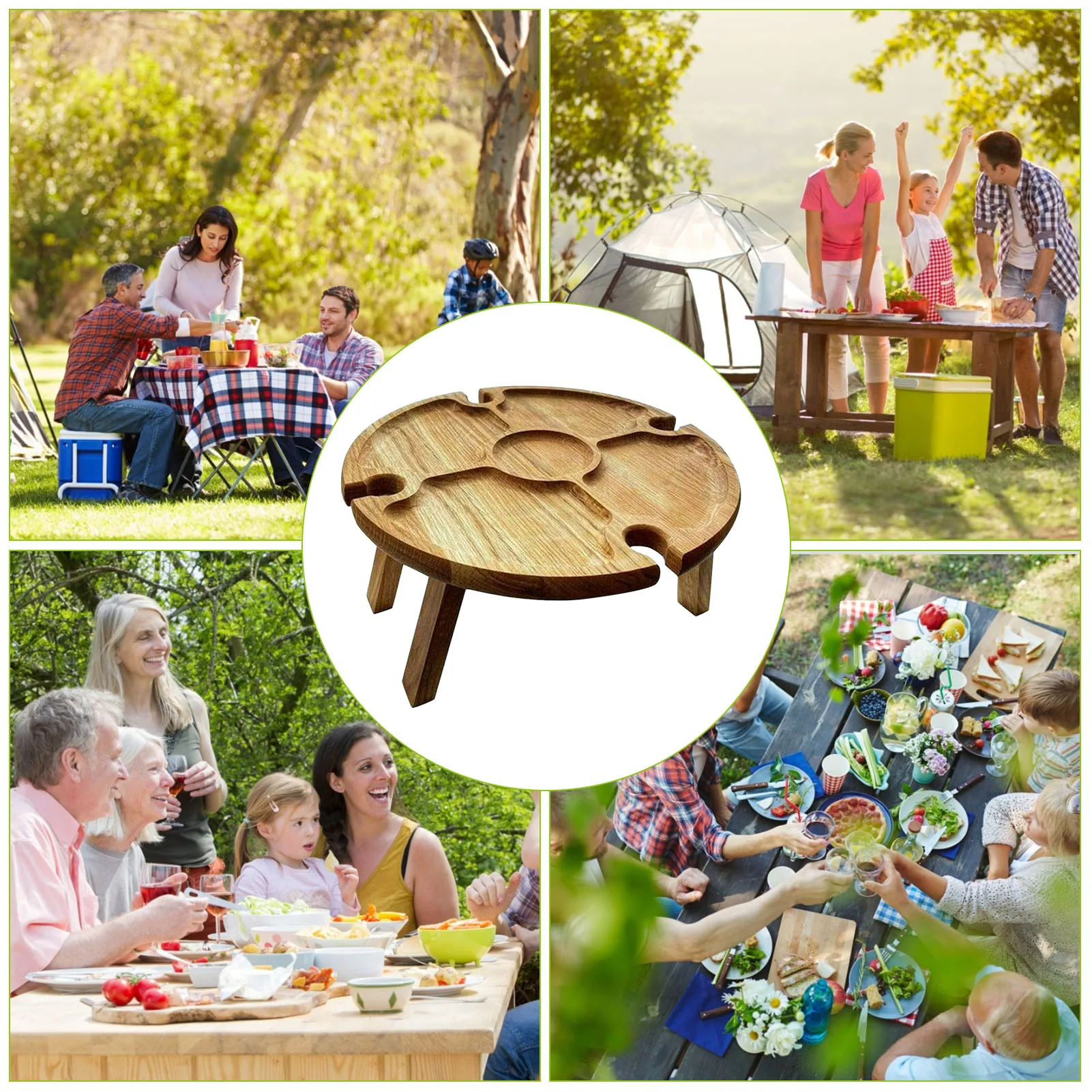 

Wooden Outdoor Folding Picnic-table With Glass Holder 2 In 1 Wine Glass Rack Outdoor Wine Table Wooden Table Easy To practical