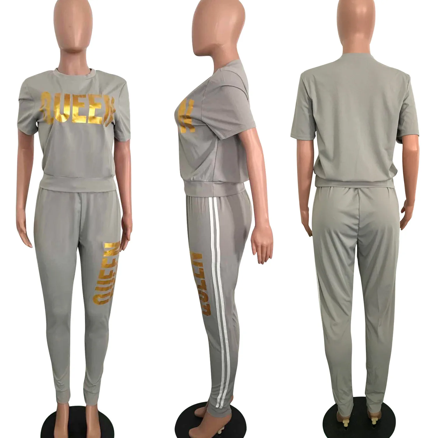 

Zoctuo Queen Letters Print Two Piece Outfit Spring Automn Women Tacksuit Round Neck Two Piece Suits For Women