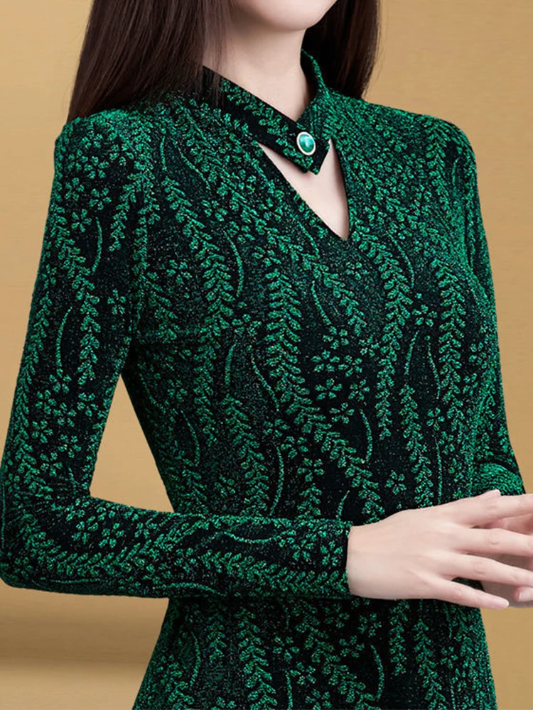 Блузка Женская весенне-осенняя сетчатая на пуговицах с длинным рукавом в