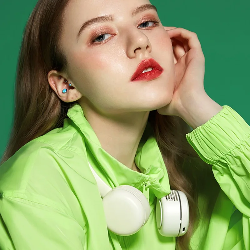 

Portable Neck Fan Super Quiet Hand Free Fan Headphone Design Wearable USB Rechargeable Neckband Mini Not Clip Hair
