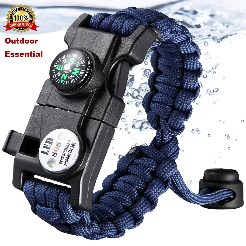 DARK BLUE Открытый Паракорд выживания 7 в 1 Многофункциональный лазерный фонарик браслет ручной работы инфракрасное оборудование инструмент для кемпинга путешествия - Цвет: DARK BLUE