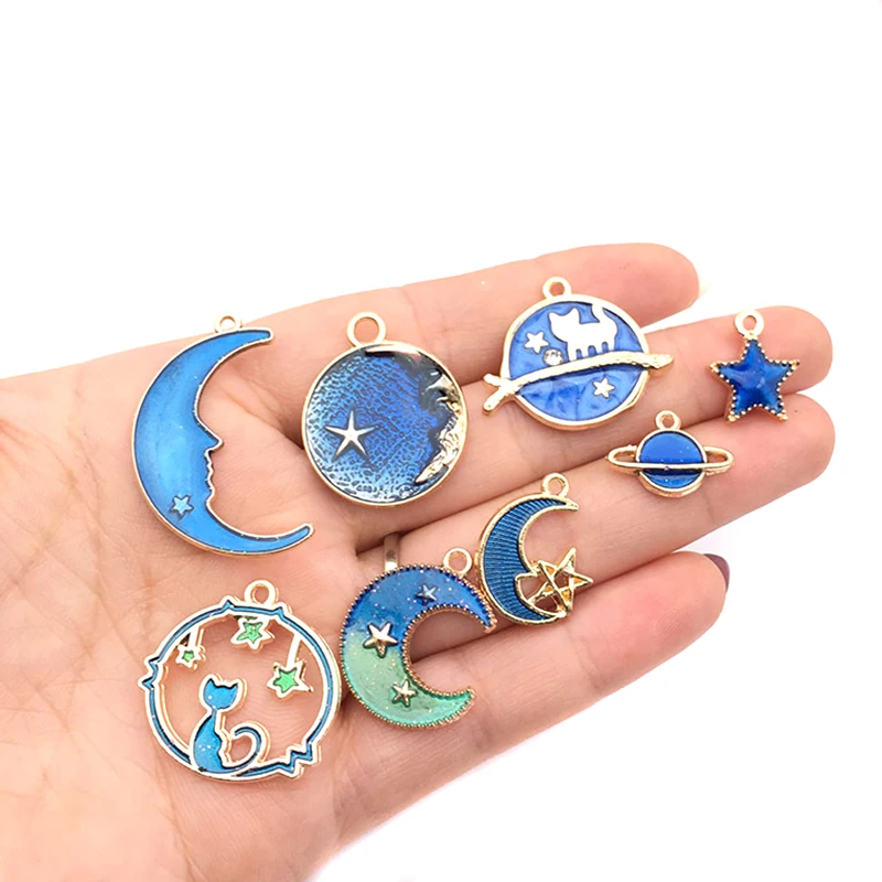 15/24 шт./компл. ассорти Эмаль Кошка Луна Звезда земля подвеска в виде планеты для