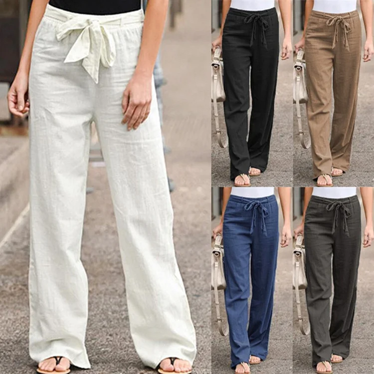 

2021 Women's Pants Casual Solid Color Cotton Linen Long Straight Pants Harajuku High Waist with Ankle-length Length Trousers